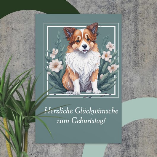 Süßer Collie umringt von Blumen -  Karte