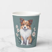 Süßer Collie umringt von Blumen -  Pappbecher (Rückseite)