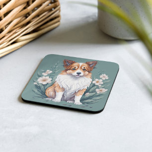 Süßer Collie umringt von Blumen - Rechteckiger Pappuntersetzer
