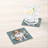 Süßer Collie umringt von Blumen - Rechteckiger Pappuntersetzer (Vor Ort)