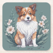 Süßer Collie umringt von Blumen - Rechteckiger Pappuntersetzer (Vorderseite)