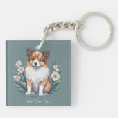 Süßer Collie umringt von Blumen -  Schlüsselanhänger (Rückseite)