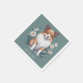 Süßer Collie umringt von Blumen -  Serviette (Ecke)