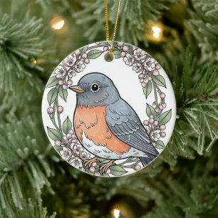 Süßer Connecticut-Vogel mit Berglorbeer Keramik Ornament