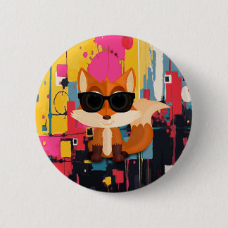 Süßer cooler Fuchs mit Sonnenbrille auf farbenfroh Button