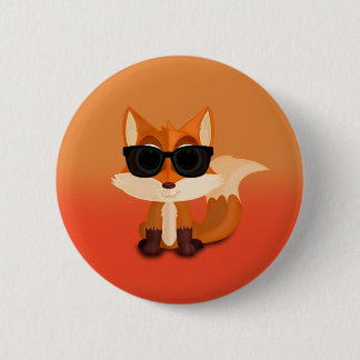 Süßer cooler Fuchs mit Sonnenbrille auf orangem So Button