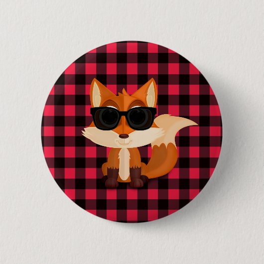 Süßer cooler Fuchs mit Sonnenbrille auf rotem Ging Button (Vorderseite)