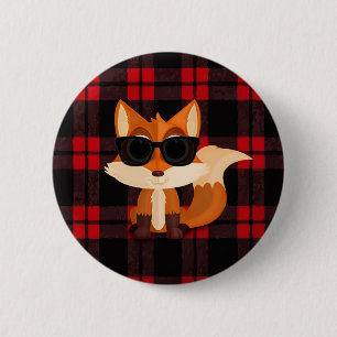 Süßer cooler Fuchs mit Sonnenbrille auf schwarzem Button