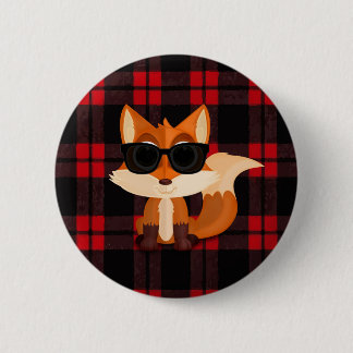 Süßer cooler Fuchs mit Sonnenbrille auf schwarzem Button