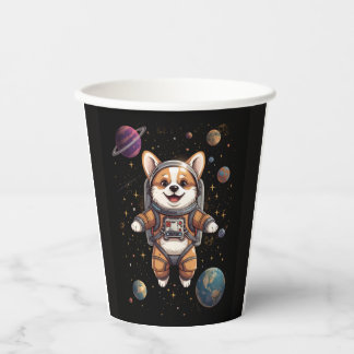 Süßer Corgi-Astronaut schwebt im Weltraum Pappbecher