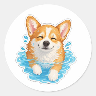 Süßer Corgi-Aufkleber, Geschenk für glückliche Hun Runder Aufkleber