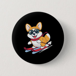 Süßer Corgi beim Skifahren Button