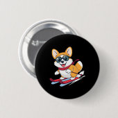 Süßer Corgi beim Skifahren Button (Vorne & Hinten)