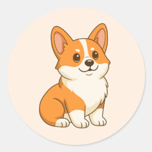 Süßer Corgi Hund Beige Runder Aufkleber