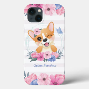 Süßer Corgi-Hund Blumenkranz Blauer Schmetterling Case-Mate iPhone Hülle