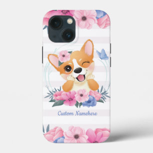 Süßer Corgi-Hund Blumenkranz Blauer Schmetterling Case-Mate iPhone Hülle
