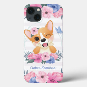 Süßer Corgi-Hund Blumenkranz Blauer Schmetterling  Case-Mate iPhone Hülle