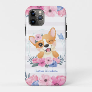 Süßer Corgi-Hund Blumenkranz Blauer Schmetterling Case-Mate iPhone Hülle