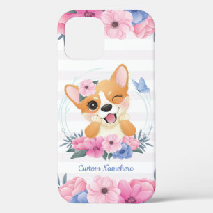 Süßer Corgi-Hund Blumenkranz Blauer Schmetterling Case-Mate iPhone Hülle