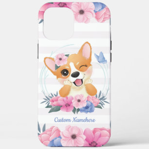Süßer Corgi-Hund Blumenkranz Blauer Schmetterling Case-Mate iPhone Hülle