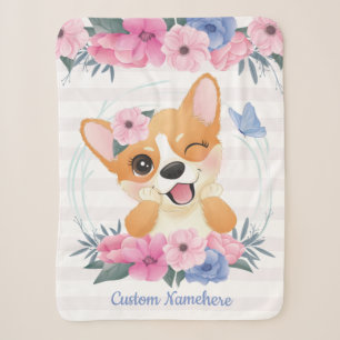 Süßer Corgi-Hund Blumenkranz Blauer Schmetterling  Sherpadecke