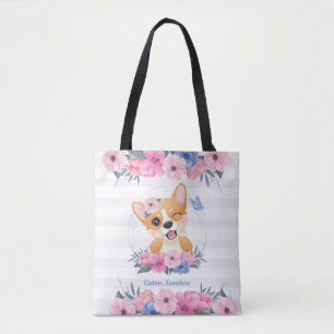 Süßer Corgi-Hund Blumenkranz Blauer Schmetterling  Tasche