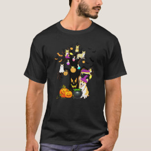 Süßer Corgi-Hund-Hexe-schrecklicher Baum-Halloween T-Shirt