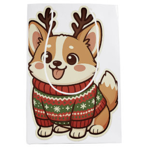 Süßer Corgi-Hund in hässlichem Weihnachtspullover- Mittlere Geschenktüte