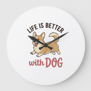 Süßer Corgi-Hund Leben ist besser mit Hundedesign_ Große Wanduhr