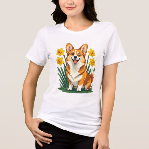 Süßer Corgi-Hund mit Narzissen Tri-Blend Shirt