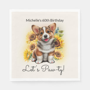 Süßer Corgi-Hund Sonnenblumen 60. Geburtstag Serviette