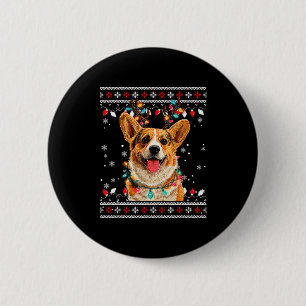 Süßer Corgi-Hund Weihnachten Rentier Santa Hut Button