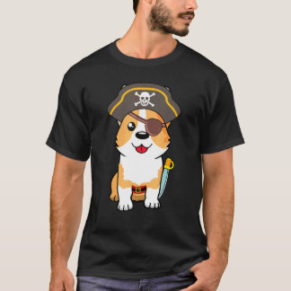 Süßer Corgi-Hundeschädel-Piratenkapitän-einfaches T-Shirt