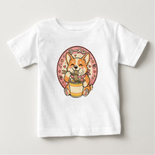 Süßer Corgi isst Ramen Kawaii japanische Nudeln Baby T-shirt