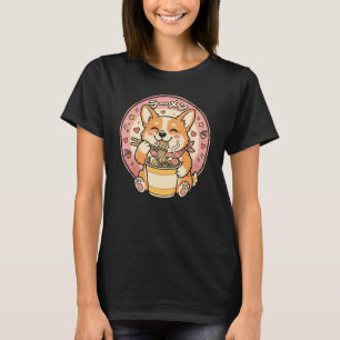 Süßer Corgi isst Ramen Kawaii japanische Nudeln T-Shirt