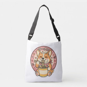 Süßer Corgi isst Ramen Kawaii japanische Nudeln Tragetaschen Mit Langen Trägern
