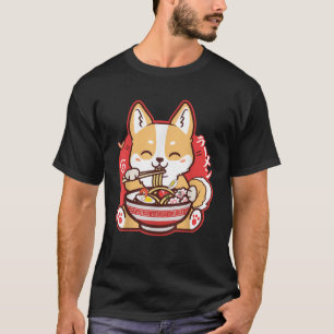Süßer Corgi isst Ramen süßer japanischer Anime-Hun T-Shirt