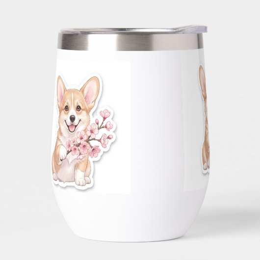 Süßer Corgi mit Kirschblütenzweig (Links)