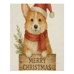 Süßer Corgi mit Santas Hut Poster