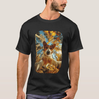 Süßer Corgi-Selfie Herbstlaub Wald Herbst Tier T-Shirt