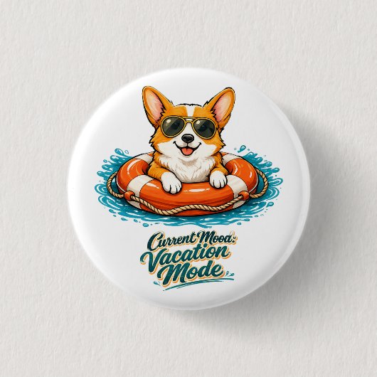Süßer Corgi Sommerferien-Modus-Knopf Button (Vorderseite)