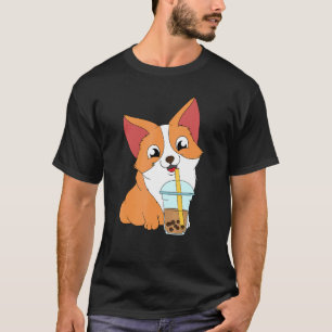 Süßer Corgi trinkt Milchtee mit Perlen T-Shirt