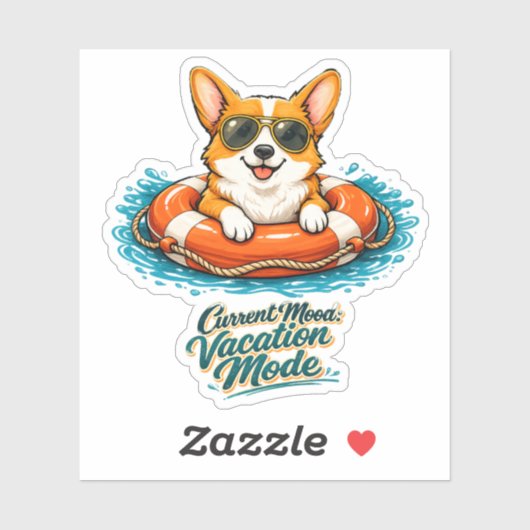 Süßer Corgi "Urlaubsmodus" Sommer-Design Aufkleber (Blatt)