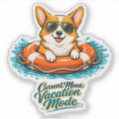 Süßer Corgi "Urlaubsmodus" Sommer-Design Aufkleber (Vorderseite)