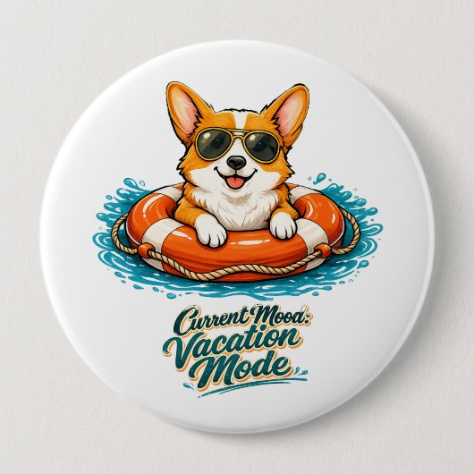 Süßer Corgi "Urlaubsmodus" Sommer-Design Button (Vorderseite)