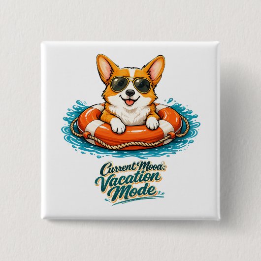 Süßer Corgi "Urlaubsmodus" Sommer-Design Button (Vorderseite)