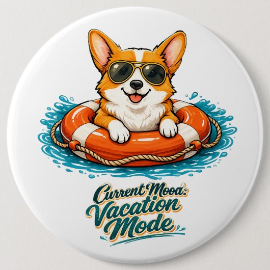 Süßer Corgi "Urlaubsmodus" Sommer-Design Button (Vorderseite)