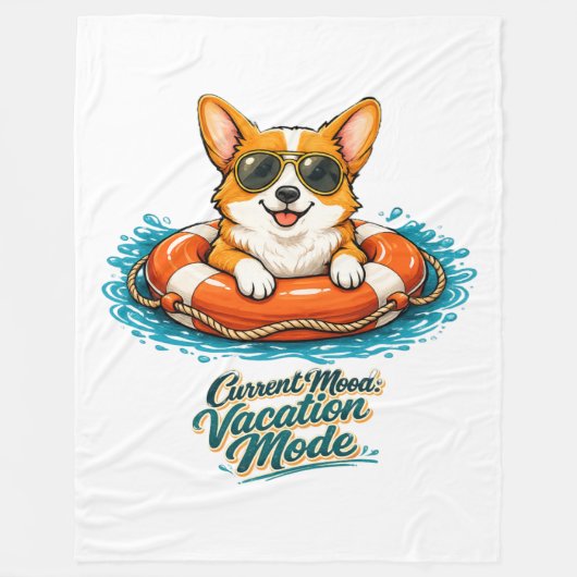 Süßer Corgi "Urlaubsmodus" Sommer-Design Fleecedecke (Vorderseite)