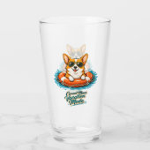Süßer Corgi "Urlaubsmodus" Sommer-Design Glas (Rückseite)