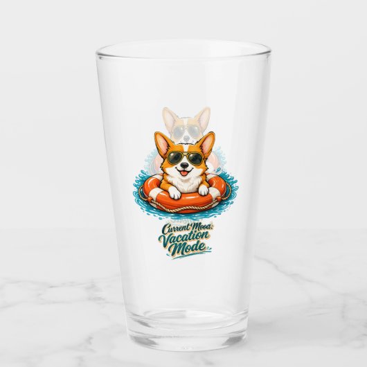 Süßer Corgi "Urlaubsmodus" Sommer-Design Glas (Vorderseite)